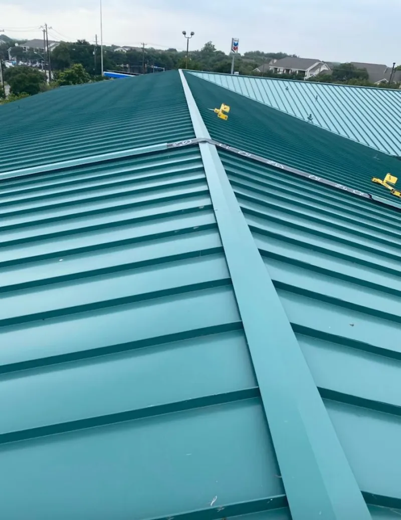 Green commercial metal roof ridge and valley for Metal Roof Repair in Rocklin